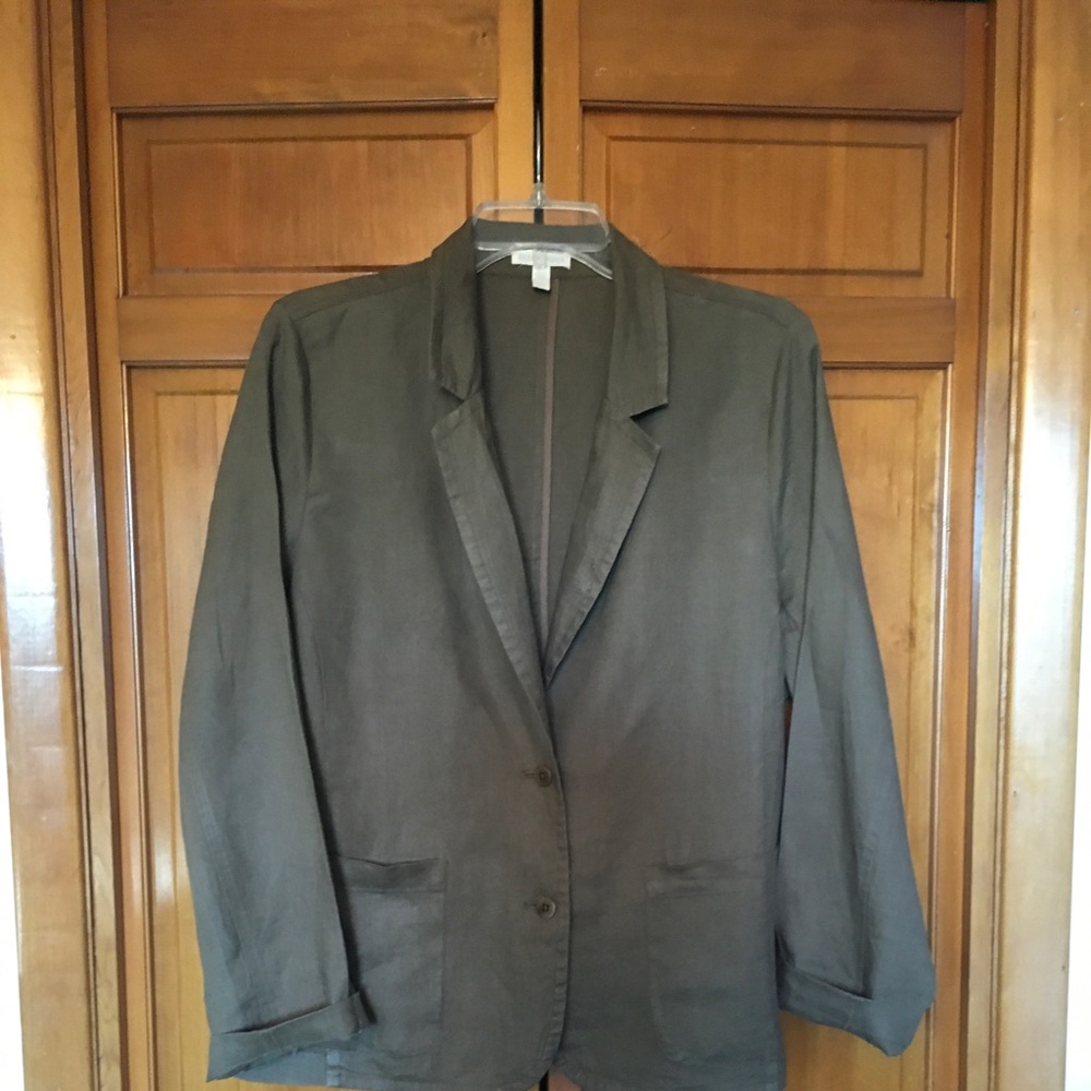 Eileen Fisher, linen olive color blazer.
